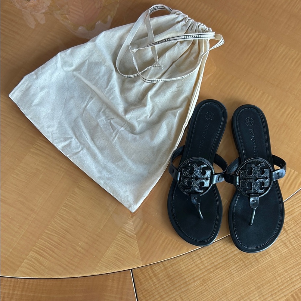 Black Sandals with Logo and Dust Bag
